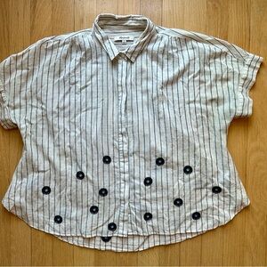 Madewell - Flowy Striped Button Up Top with Embroidered Flowers